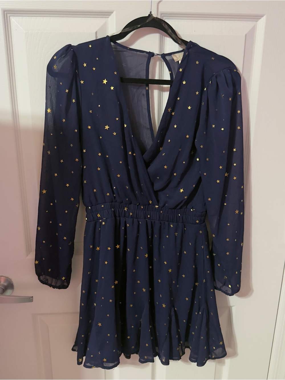 Altar'd State Navy Dress with Gold Star Print Long Sleeve